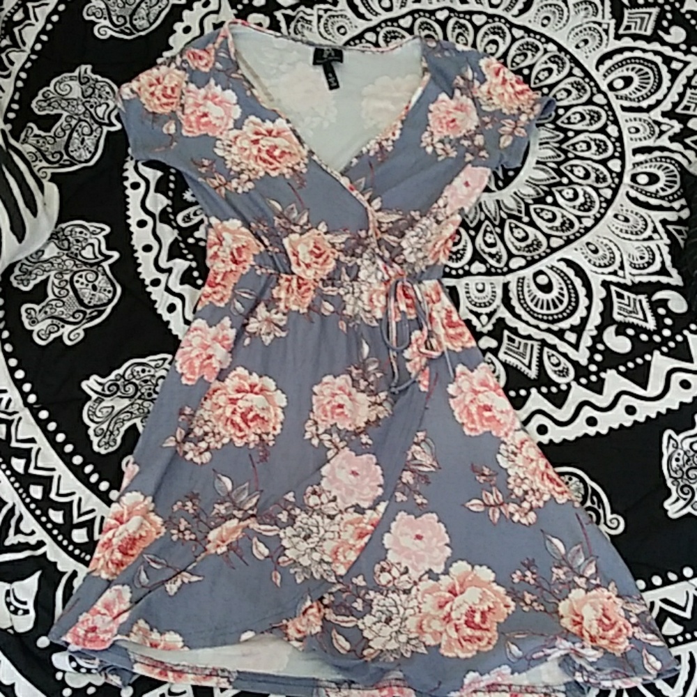 Blue Floral Wrap Dress